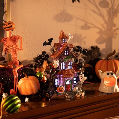 Lighted Halloween Village Haunted House Decor - 9 Inch LED Resin Statue