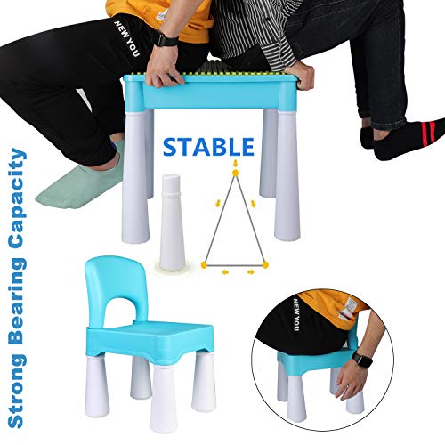 5-in-1 Kids Activity Table and Chair Set with 128 Building Blocks