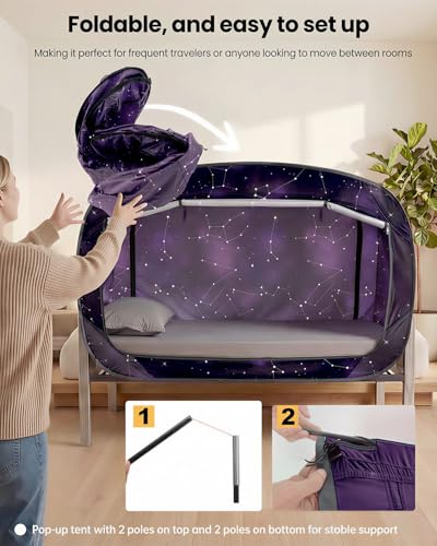 Twin Size Bed Privacy Tent - Portable Indoor Pop-Up Canopy with 2 Doors