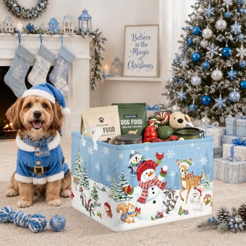 HUUMONSS Forest Animals Christmas Snowflake Baby Storage Basket 36L - Winter Pine Trees & Snowman Organizer for Toy Clothes & More
