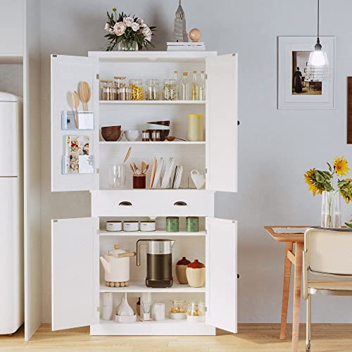 Tall Storage Cabinet with Drawer and Adjustable Shelves for Living Room