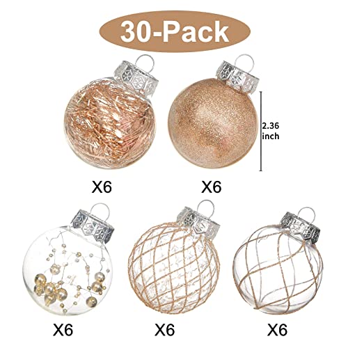 Clear Plastic Christmas Ball Ornaments - 30 Pack 2.36" Shatterproof Champagne