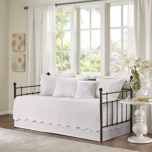 6-Piece Quilted Daybed Cover Set with Scalloped Edge & Bed Skirt - White