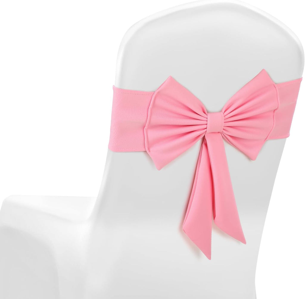 Skiennix Spandex Chair Sashes - 10 Pcs Elastic Chair Bows for Wedding & Party Decor | Pink