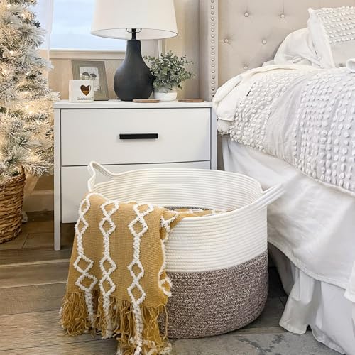 Extra Large Woven Rope Blanket Basket for Living Room and Laundry