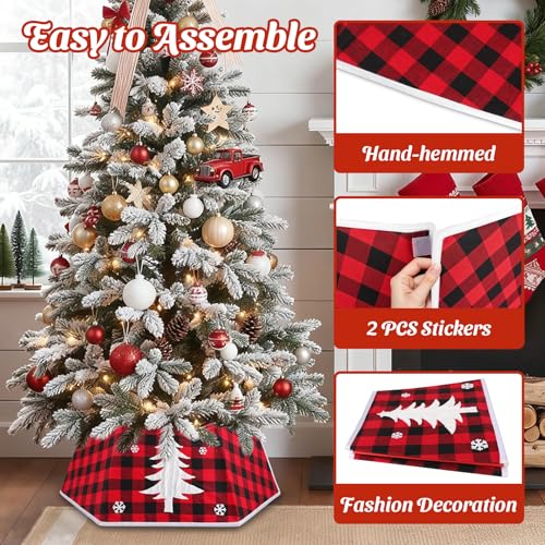 EverMerry Foldable 26’’ Christmas Tree Collar & Skirt in Red & Black Plaid - Modern Holiday Decor