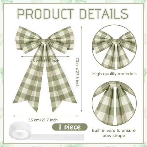 Large Sage Green Buffalo Check Bow for Wall & Backdrop Decor (28" x 22")