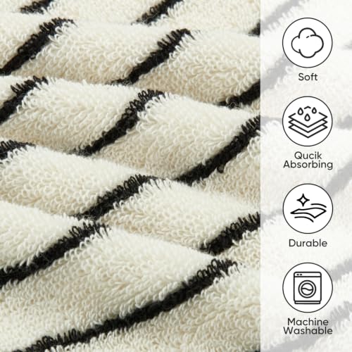 Striped 100% Cotton Hand Towels - Soft & Absorbent Bathroom Set (2 Pack)