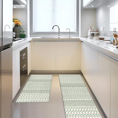 Boho Kitchen Rug Set of 2, Non-Slip Moroccan Pattern Washable Runner Mats