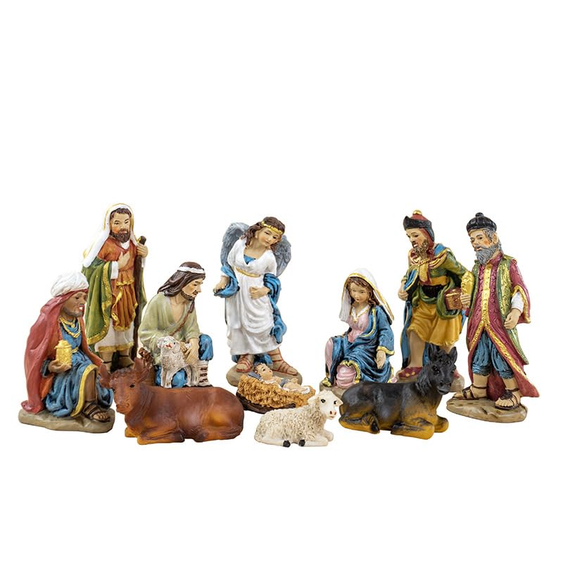 11-Piece Hand-Painted Nativity Set - Resin Holy Family Christmas Figurines