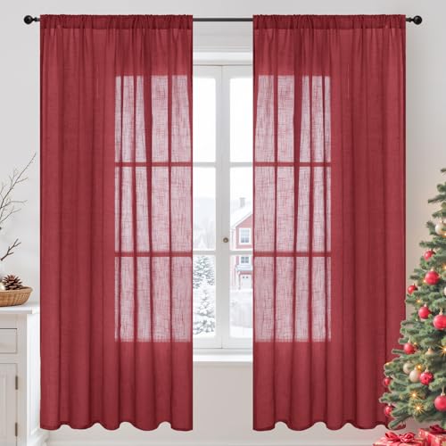 BGment Burgundy Linen Curtains 72in x 52in, 2 Panels Set – Light Filter, Living Room