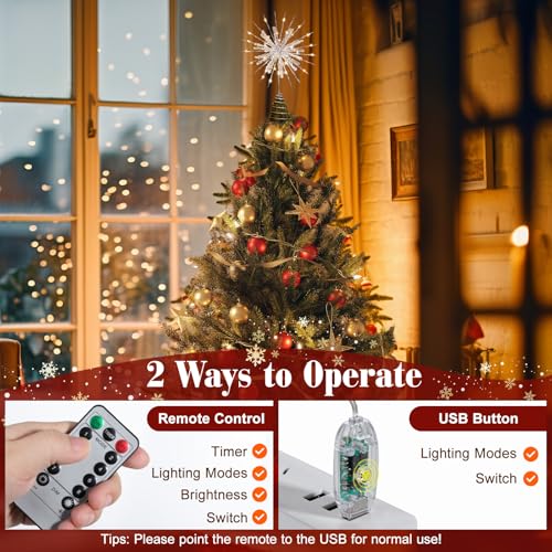 12.2 Inch Lighted Snowflake Christmas Tree Topper with Remote & USB