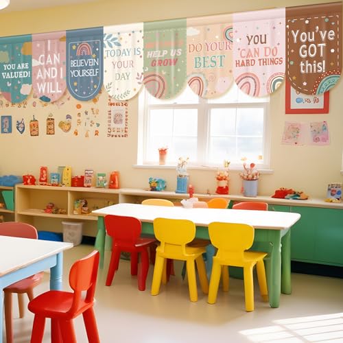 8-Piece Boho Rainbow Classroom Curtain Set, 36x24 Velvet Window Panels
