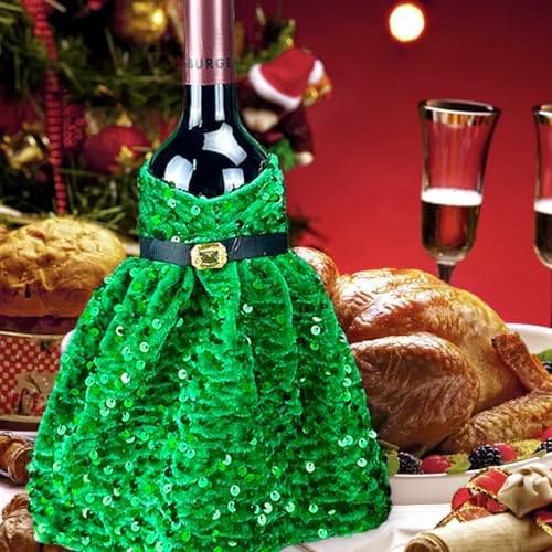 Green Sequin Christmas Wine Bottle Cover - Festive Holiday Table Decoration