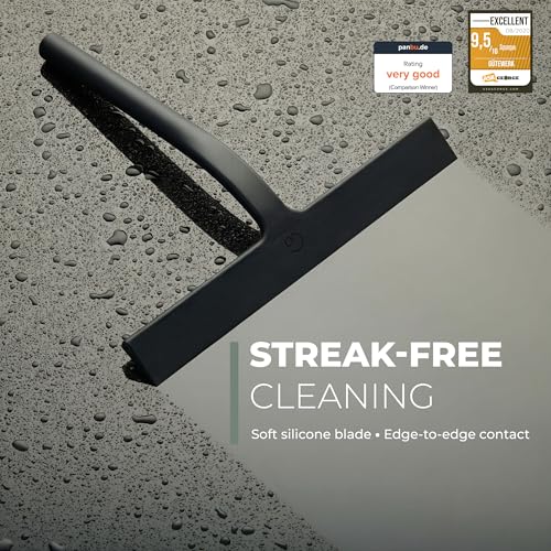 9-Inch Silicone Shower Squeegee with 3-in-1 No-Drill Mount, Matte Black