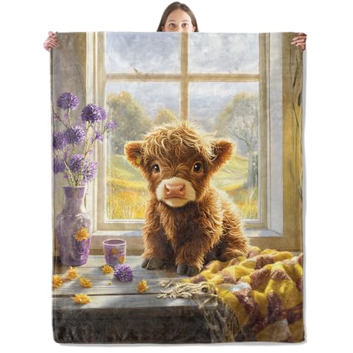 60x80 Highland Cow Blanket - Cozy Soft Flannel Throw for Couch & Bed, Gift for Women & Kids