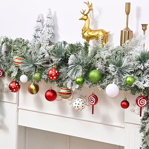 94Pcs Christmas Ornament Set - Red & Green Holiday Tree Decorations with Faux Fur Ribbon