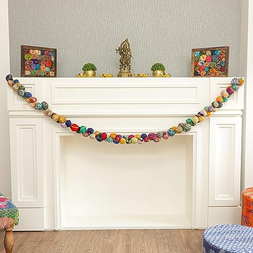 Desi Favors Handmade Kantha Saree Bead Garland Multi Color 6.5 FT Boho Xmas Banner