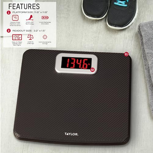 Digital Bathroom Scale, 440 lb Capacity, Carbon Fiber Anti-Slip Platform
