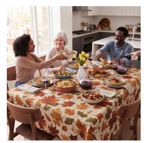 Urban Villa Harvest Leaves Tablecloth 60x102 Inches - 90% Cotton 10% Lurex Fall Rectangle Cover
