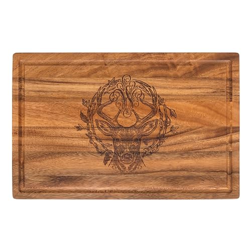 Large Walnut Wood Cutting Board - Heavy Duty, Juice Grooves, Laser Engraved, Serving Board, 17' x 11'