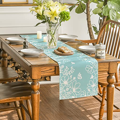 Artoid Mode Blue Bloom Flowers Spring Table Runner 13x90 Inch Home Decor