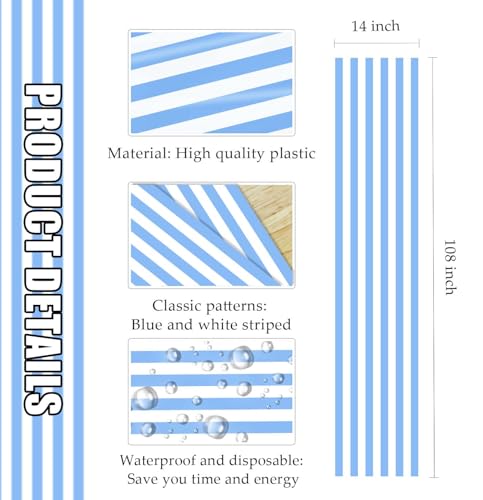 Blue Striped Disposable Table Runners - 6 Pcs 14x108in for Weddings & Parties