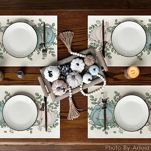 Artoid Mode 12x18 Beige/Blue Set of 4 Pumpkin Eucalyptus Placemats, 12" x 18"