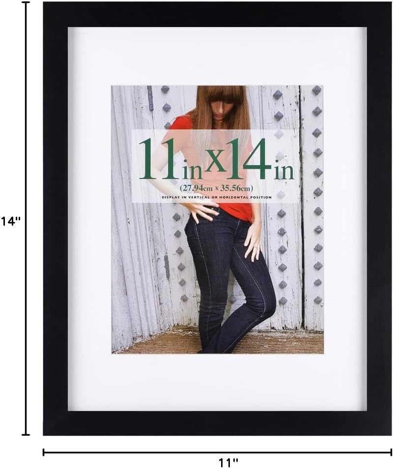 RPJC 11x14 Inch Picture Frame - Solid Wood & High Definition Glass for 8x10 or 11x14 Photos - Black