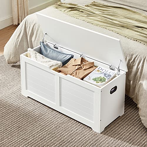 Farmhouse Storage Bench with Safety Hinges, Cloud White Entryway Trunk
