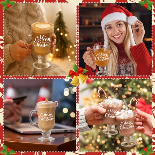 Sliner 6-Piece Irish Coffee Glass Mugs with Holiday Snowflake & Merry Christmas Patterns
