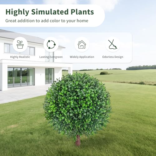 25-Inch Artificial Boxwood Topiary Ball Tree with Ground Spikes, Set of 2