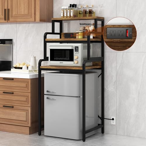 DKFNCL 4-Tier Mini Fridge & Microwave Stand with Power Outlet, Adjustable Storage