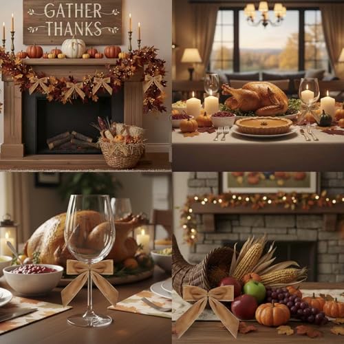 24Pcs Velvet Ribbon Bows 3.5in Gold Tree Topper Set – Doacpcr, Camel