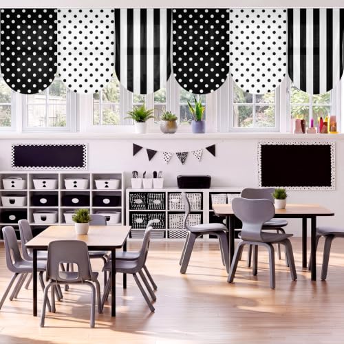 6-Piece Classroom Curtains - Black and White Polka Dot Arched Window Decor