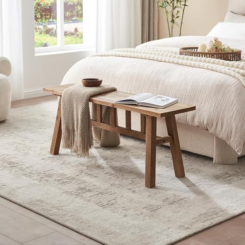 43-Inch Solid Wood Farmhouse Bench, Rustic Entryway or Dining Seat