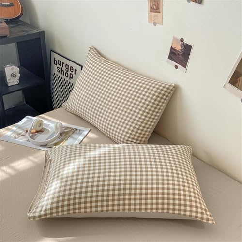 Brown Gingham Queen Duvet Cover Set - Soft Washed Microfiber Bedding