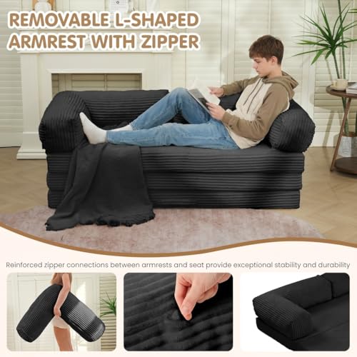 5-in-1 Corduroy Convertible Sofa Bed, Tri-Fold Futon Sleeper Couch