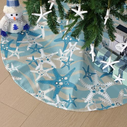 Beach Coastal Christmas Tree Decorations Set with Starfish Tree Skirt & Topper - Summer Beach Theme