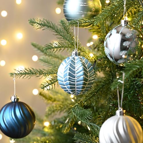 Valery Madelyn Large Winter Silver Blue Christmas Tree Ornaments 16pcs 3.15 Inch