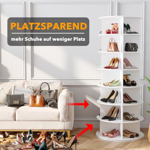 7-Tier Rotating Shoe Rack Tower Spinning Round Carousel Organizer White
