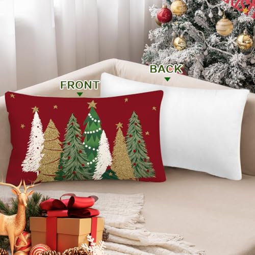 ARGOOG Dark Red Velvet Christmas Pillow Cover 12x20 Inch Tree Decor