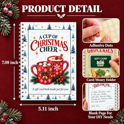Linhara Christmas Gift Card Book with Cups Variation, Festive Holiday Gift for Adults & Teens
