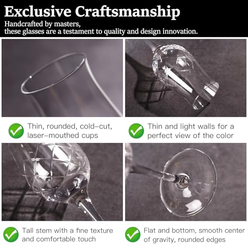 Comfit Hand Cut Tulip Engraved Crystal Snifter Glasses Set of 4 – 4oz Whiskey & Brandy Glasses