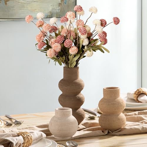Modern Farmhouse Ceramic Flower Vase Set of 3 - Decorative Table Centerpiece