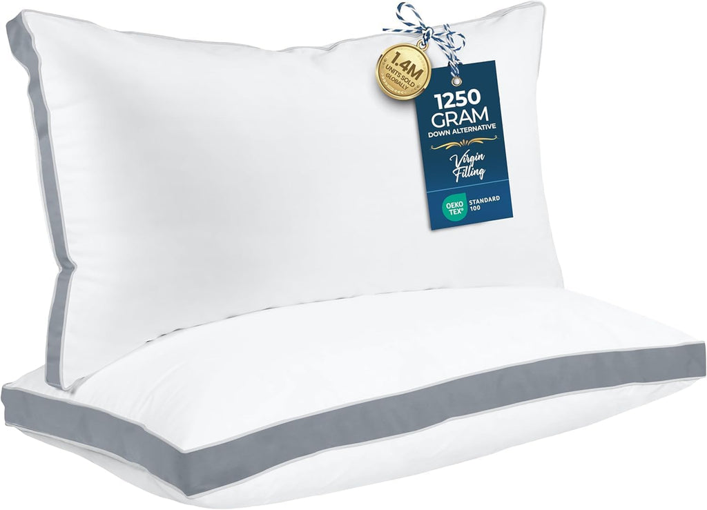 Utopia Bedding King Size Bed Pillows - Soft & Fluffy Down Alternative | Set of 2, Cooling Grey Gusseted Pillows