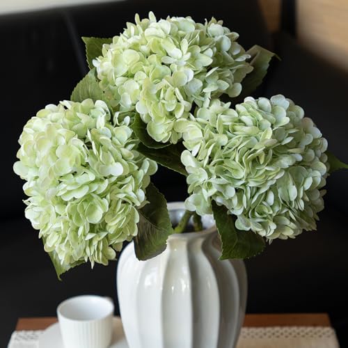 Real Touch Artificial Hydrangea Flowers 3-Pack - 22 Inch, Light Green