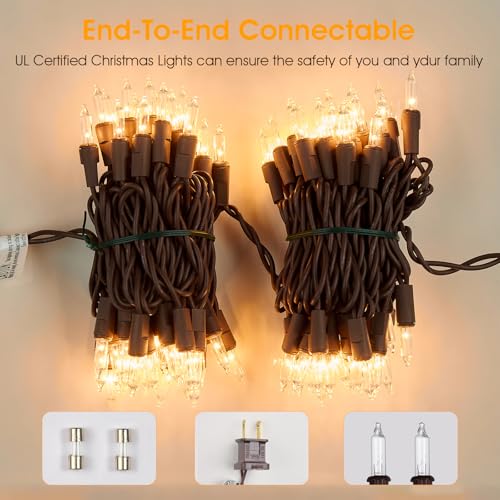 Chatool 100 Count Warm Brown Christmas Lights on Brown Wire, 21ft - Connectable