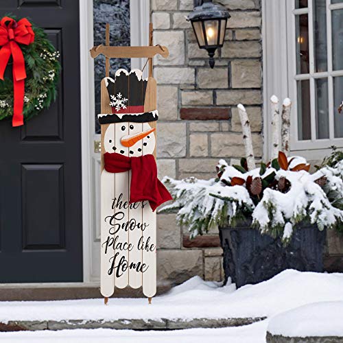 Glitzhome Wooden Snowman Welcome Wall Sign (42in) - Front Door Porch Rustic Snowman