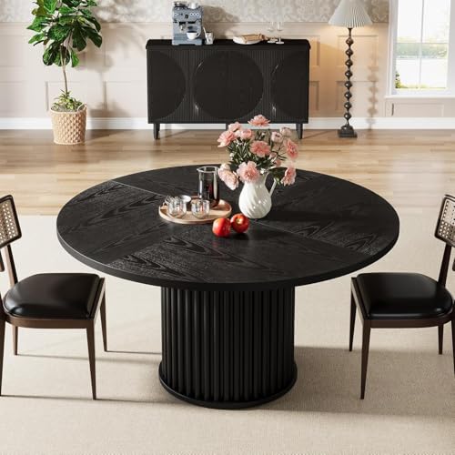 47-Inch Round Dining Table, Modern Fluted Metal Base Kitchen Table